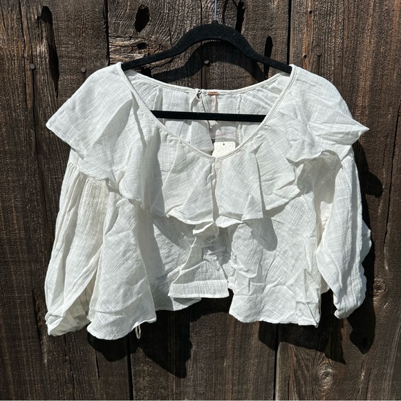 NWT Free People Zuri Ruffle Blouse in Ivory - Picture 12 of 16